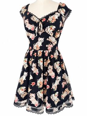 Sweet Society Kitten Roses Lace Mesh Skater Dress Kawaii Hot Topic S